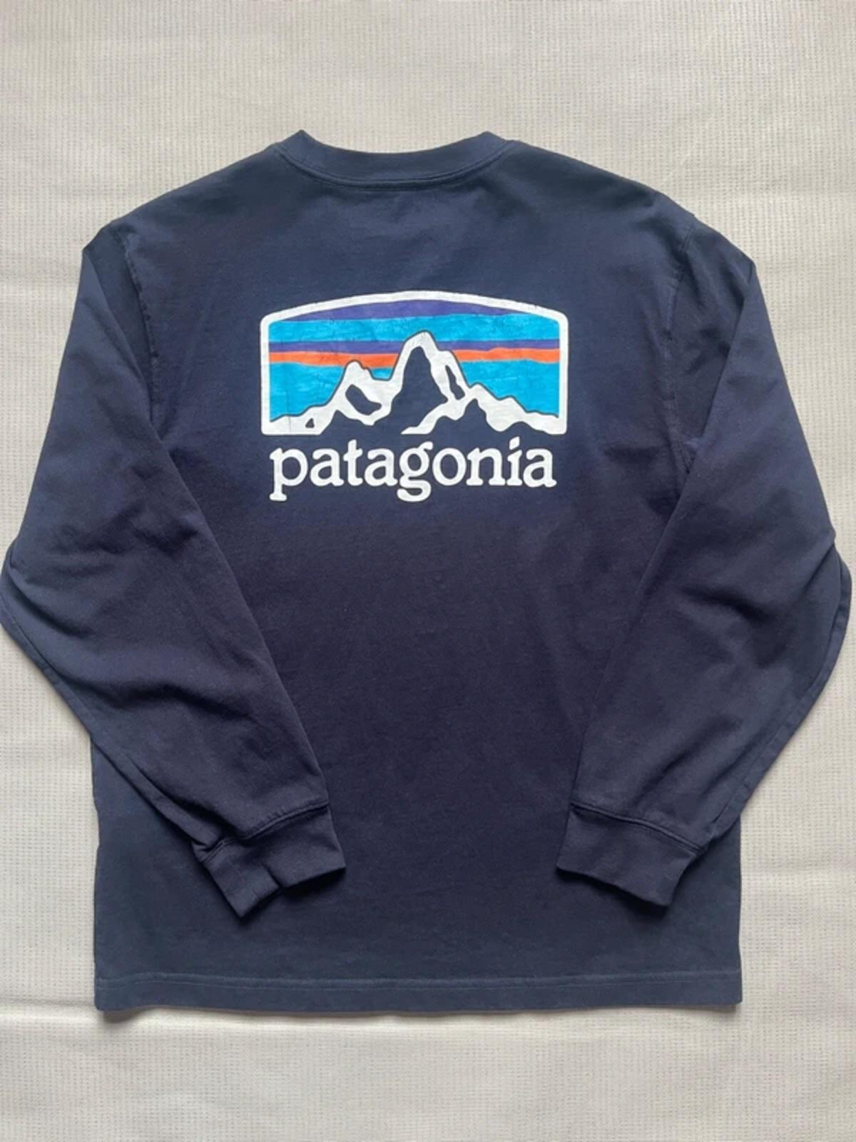 Patagonia Men's Fitz Roy Horizons Long Sleeve Responsibili-Tee - Navy Blue, Medium